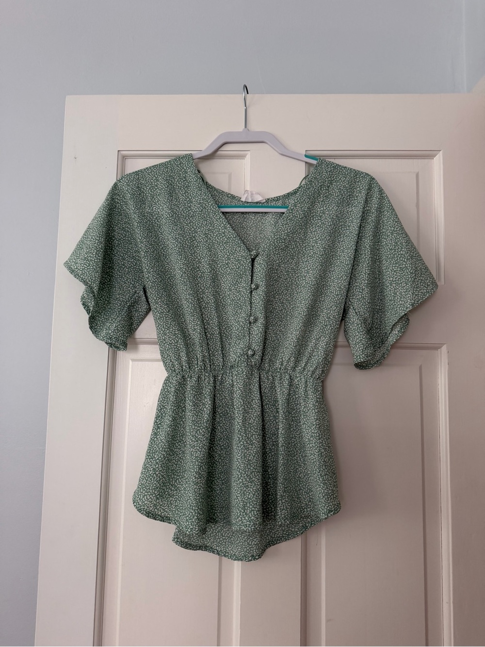 Sienna Sky Sage Green Button-Front Peplum Blouse